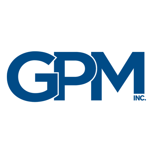 A Blue GPM Inc. logo on a white background; GPM Inc. is an industrial pump manufacturer.