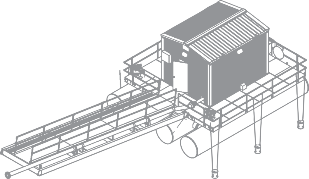 An engineered blueprint rendering of a GPM pump solution with a transparent background.