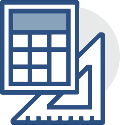 Icon of a calculator and measurement tool for GPM